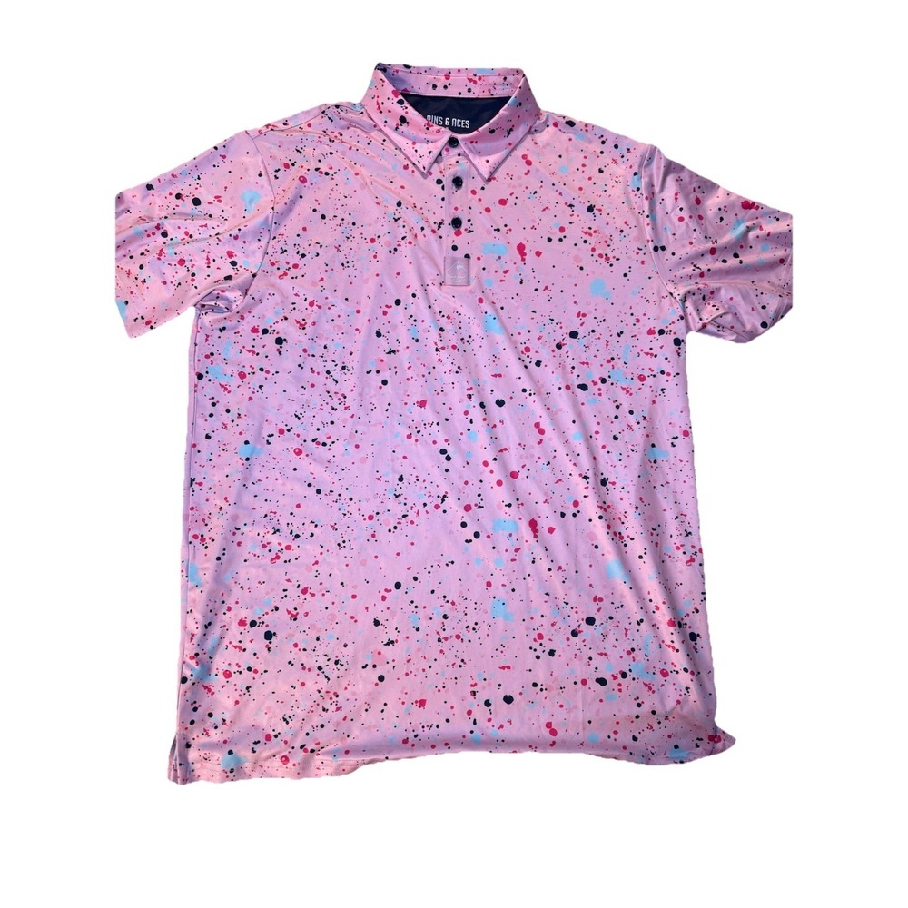 Men's Pins $ Aces , Pink Paint Splatter Golf Polo size XL